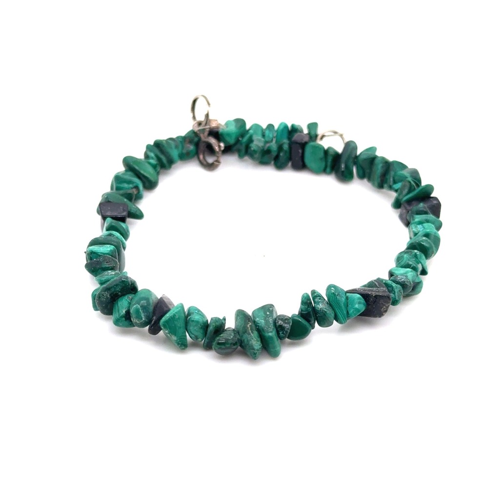 Vintage Malachite Chip Bracelet Sterling Silver 925 Clasp Green Gemstone 9 Inch